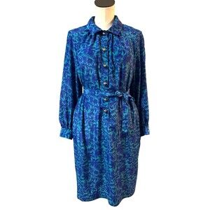 Shrader Vintage Women’s Satin Midi Shirt Dress size 10 Petite Retro Grandma Core